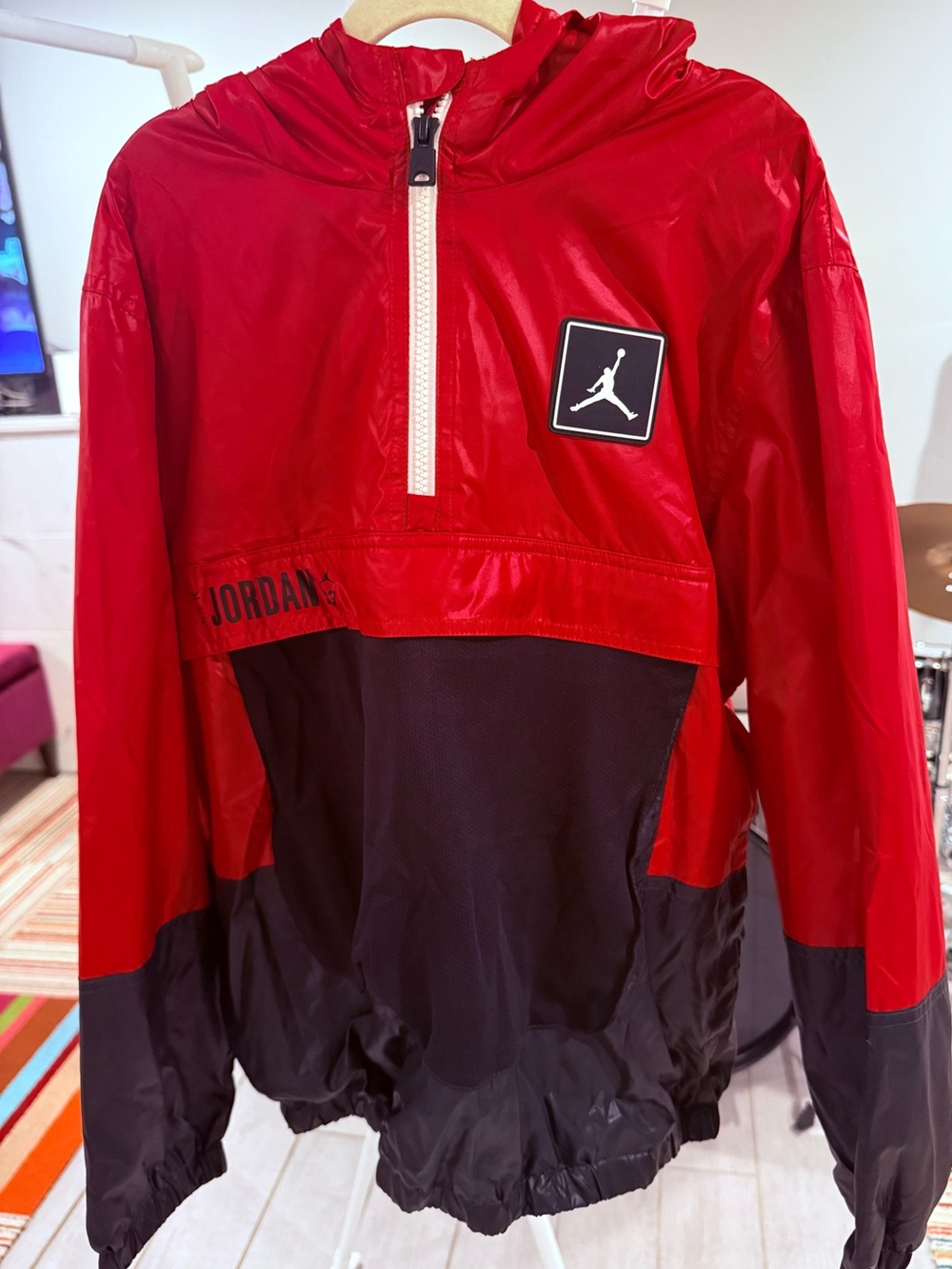 Jordan Red and Black Hooded Half-Zip Windbreaker